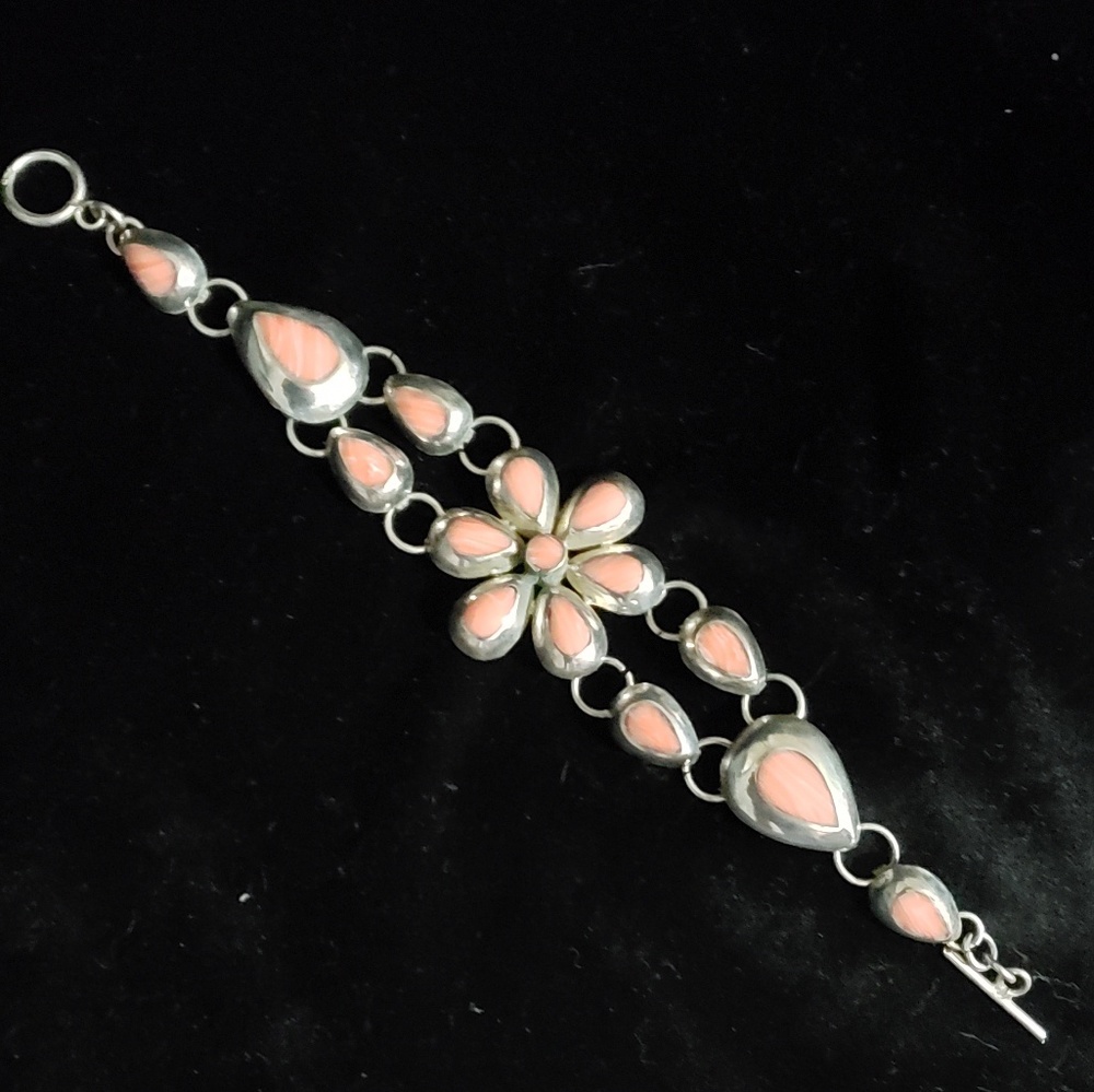 Sterling Silver Vintage and Coral Bracelet